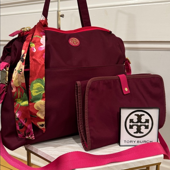 Tory Burch Bag Large Baby Diaper Work Travel Burgundy Tote Bag - Picture 1 of 17